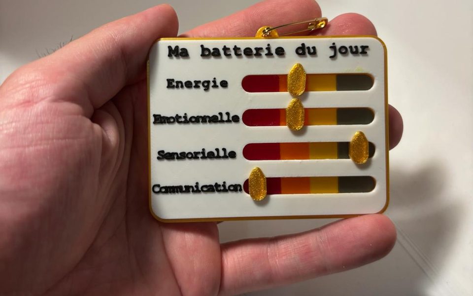 Badge « Ma batterie du jour » imprimé en 3D